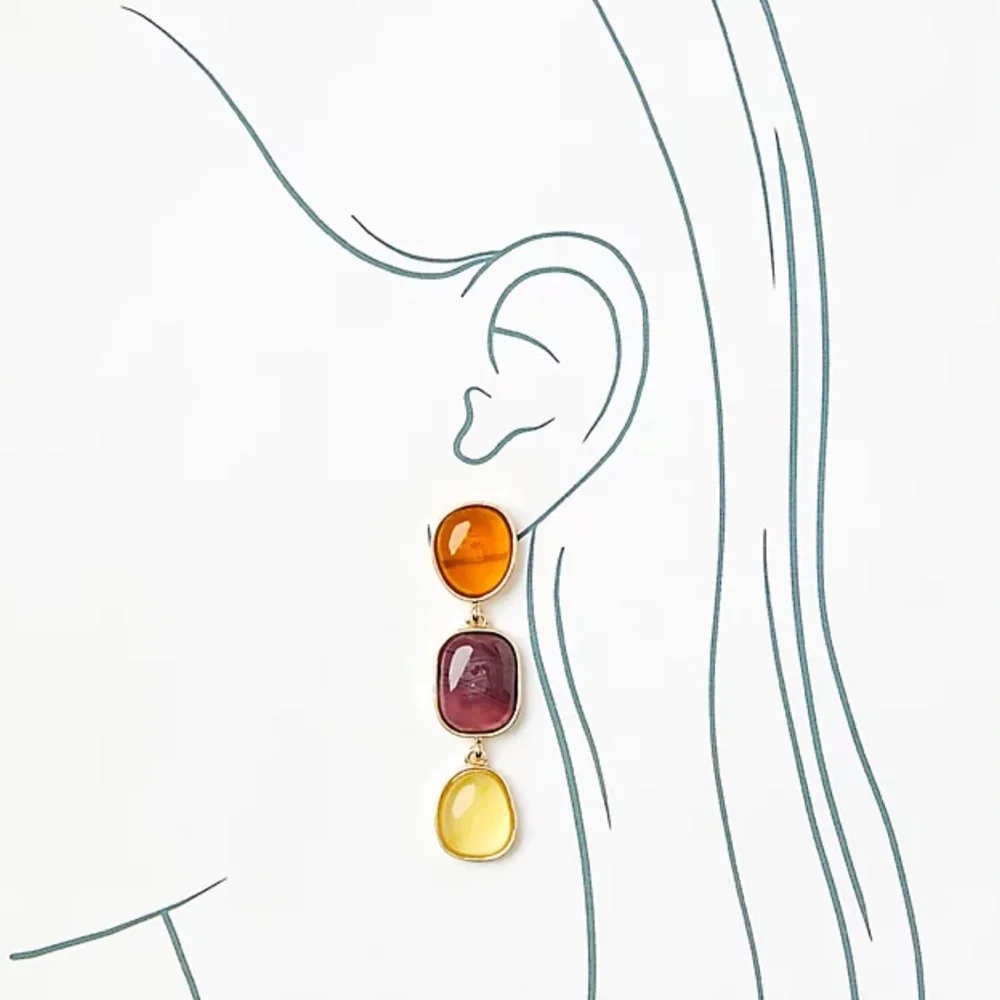 NWT Loft Mixed Stone Drop Statement Perfect Plum Earrings - Picture 2 of 3